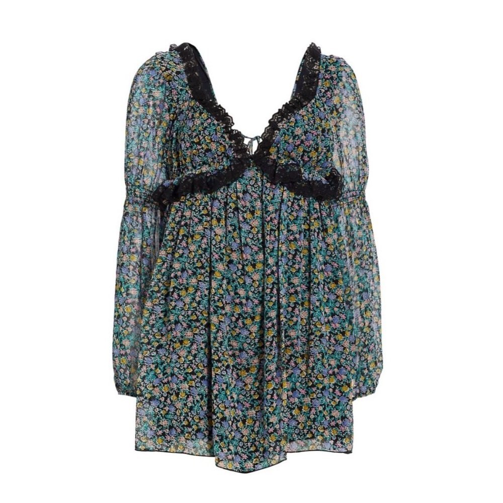 Free People Floral Mini Dress - Black and Blue